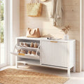 Shoe Storage Bench Narrow Wooden Entryway Bench with 2 Flip Drawers-White - White - Shoe Racks & Storage Benches