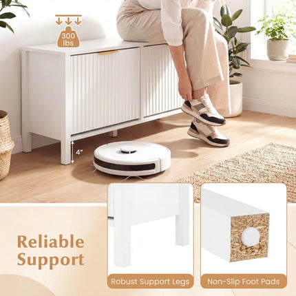 Shoe Storage Bench Narrow Wooden Entryway Bench with 2 Flip Drawers-White - White - Shoe Racks & Storage Benches