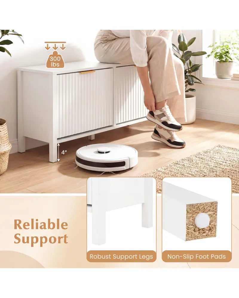 Shoe Storage Bench Narrow Wooden Entryway Bench with 2 Flip Drawers-White - White - Shoe Racks & Storage Benches