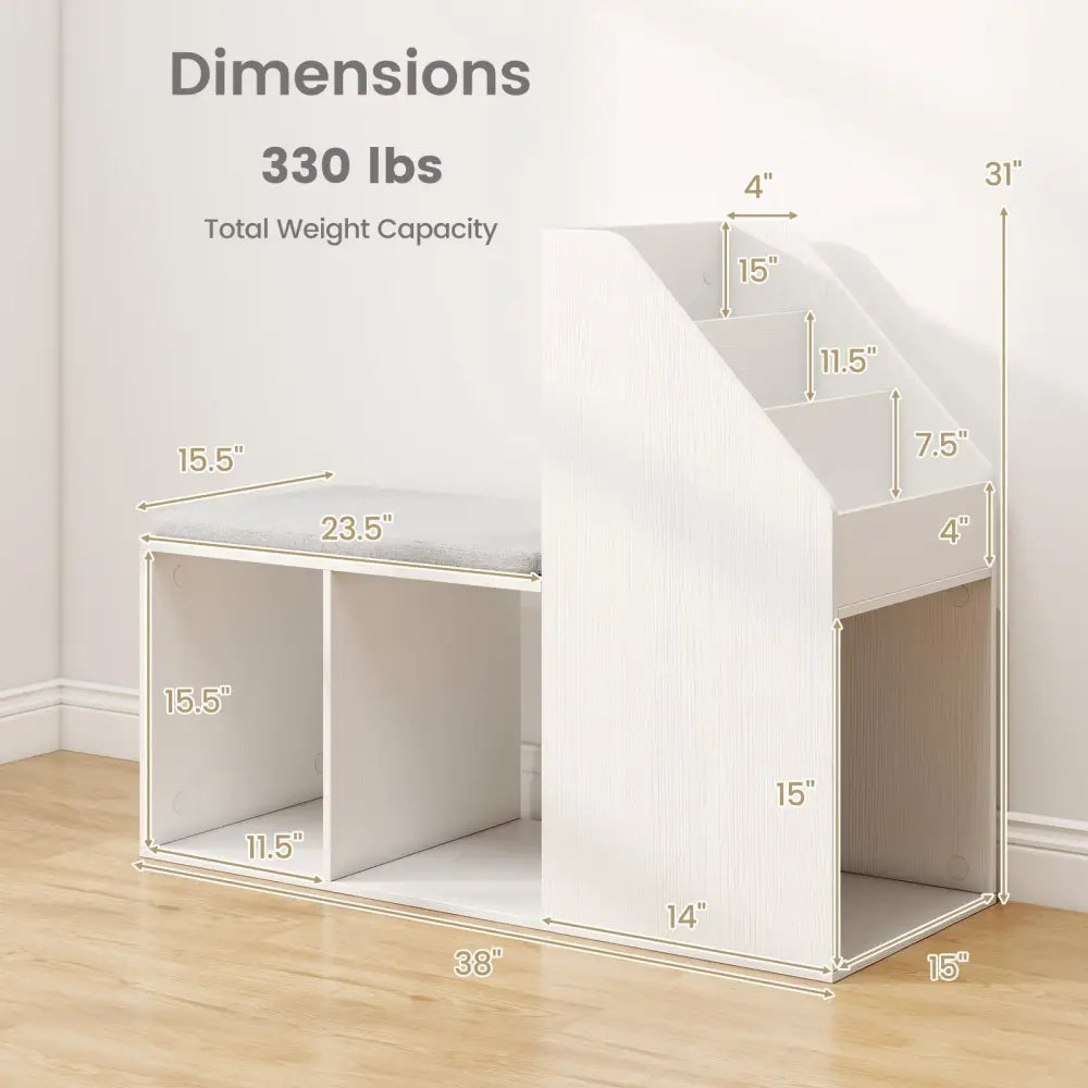 Shoe Storage Bench with Removable Seat Cushion and 6 Storage Compartments-White - White - Shoe Racks & Storage Benches