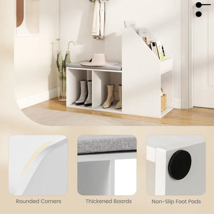 Shoe Storage Bench with Removable Seat Cushion and 6 Storage Compartments-White - White - Shoe Racks & Storage Benches