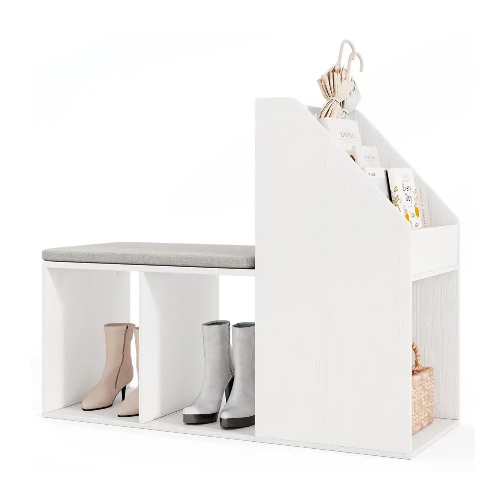 Shoe Storage Bench with Removable Seat Cushion and 6 Storage Compartments-White - White - Shoe Racks & Storage Benches