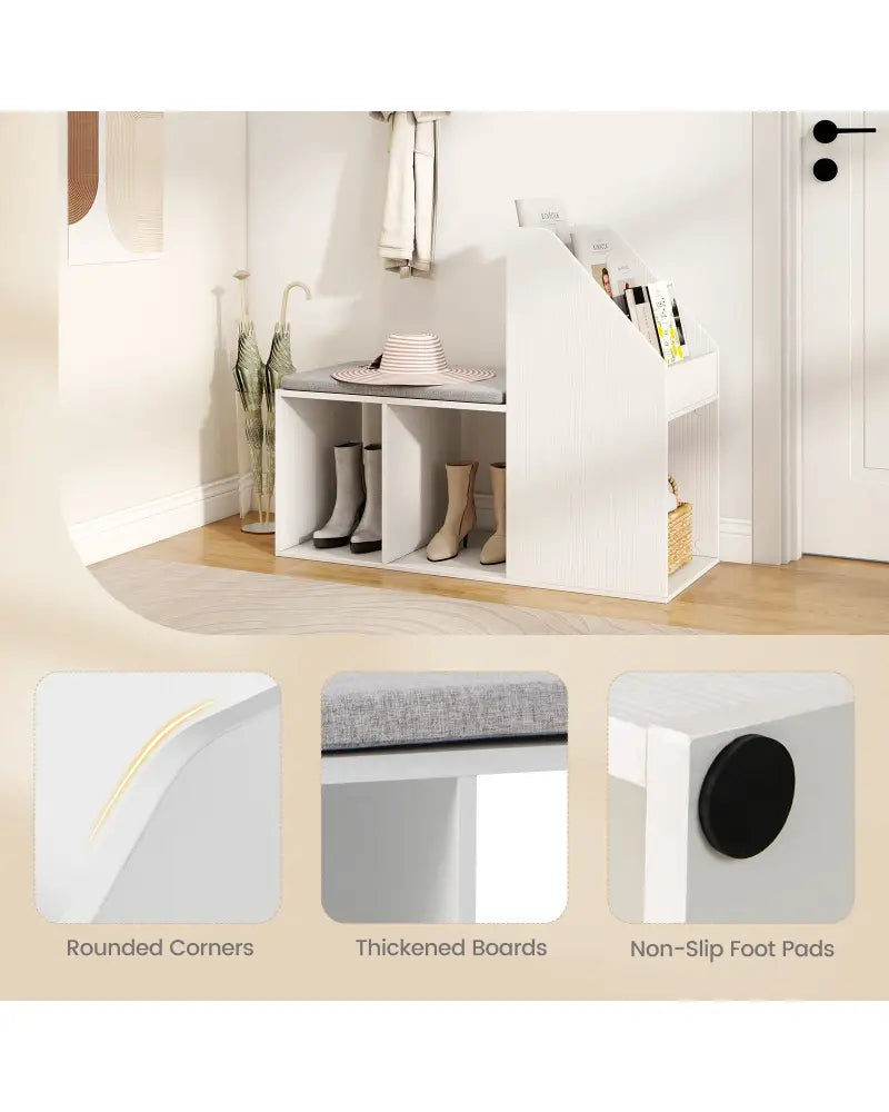Shoe Storage Bench with Removable Seat Cushion and 6 Storage Compartments-White - White - Shoe Racks & Storage Benches