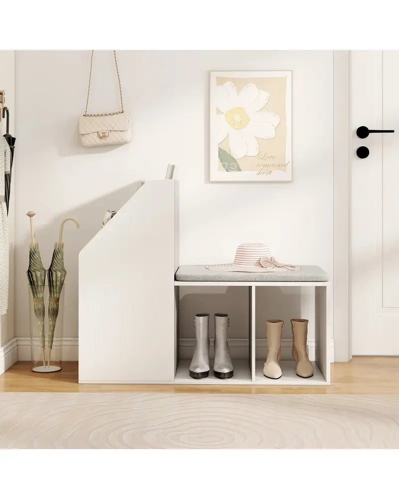 Shoe Storage Bench with Removable Seat Cushion and 6 Storage Compartments-White - White - Shoe Racks & Storage Benches