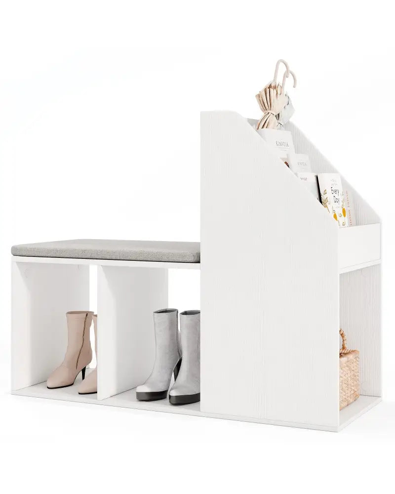 Shoe Storage Bench with Removable Seat Cushion and 6 Storage Compartments-White - White - Shoe Racks & Storage Benches
