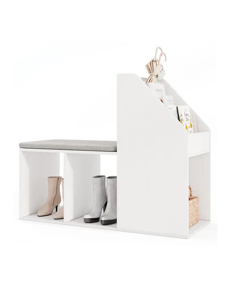Shoe Storage Bench with Removable Seat Cushion and 6 Storage Compartments-White - White - Shoe Racks & Storage Benches
