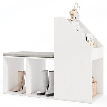 Shoe Storage Bench with Removable Seat Cushion and 6 Storage Compartments-White - White - Shoe Racks & Storage Benches