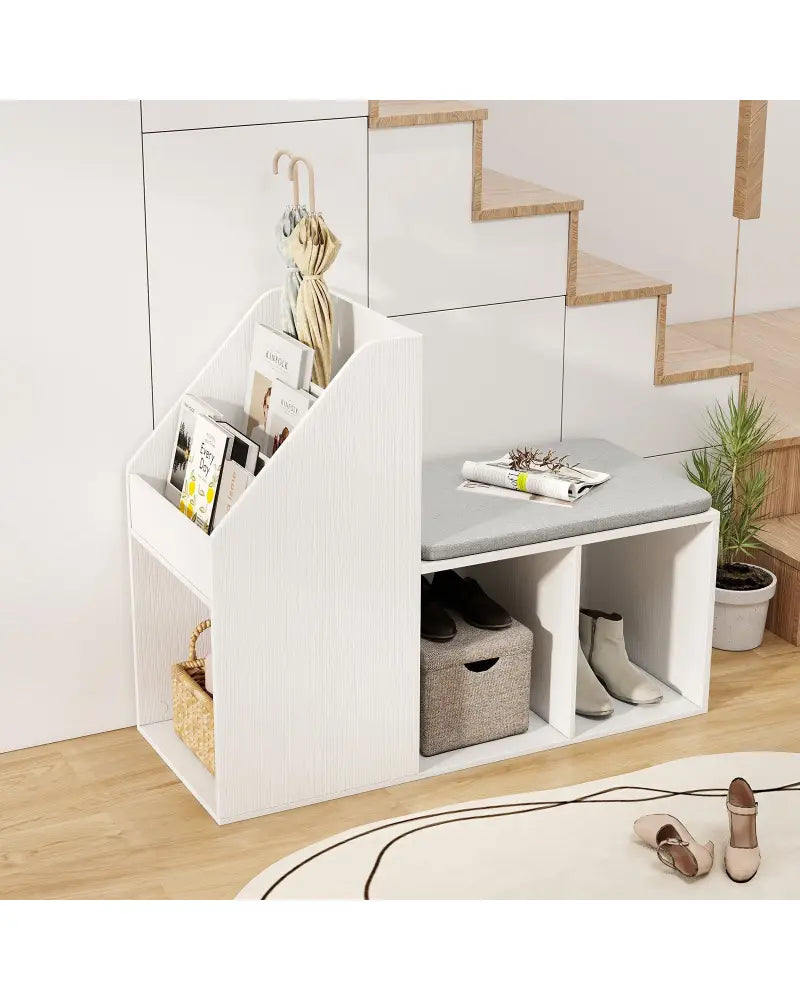 Shoe Storage Bench with Removable Seat Cushion and 6 Storage Compartments-White - White - Shoe Racks & Storage Benches