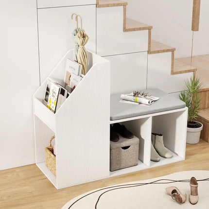 Shoe Storage Bench with Removable Seat Cushion and 6 Storage Compartments-White - White - Shoe Racks & Storage Benches