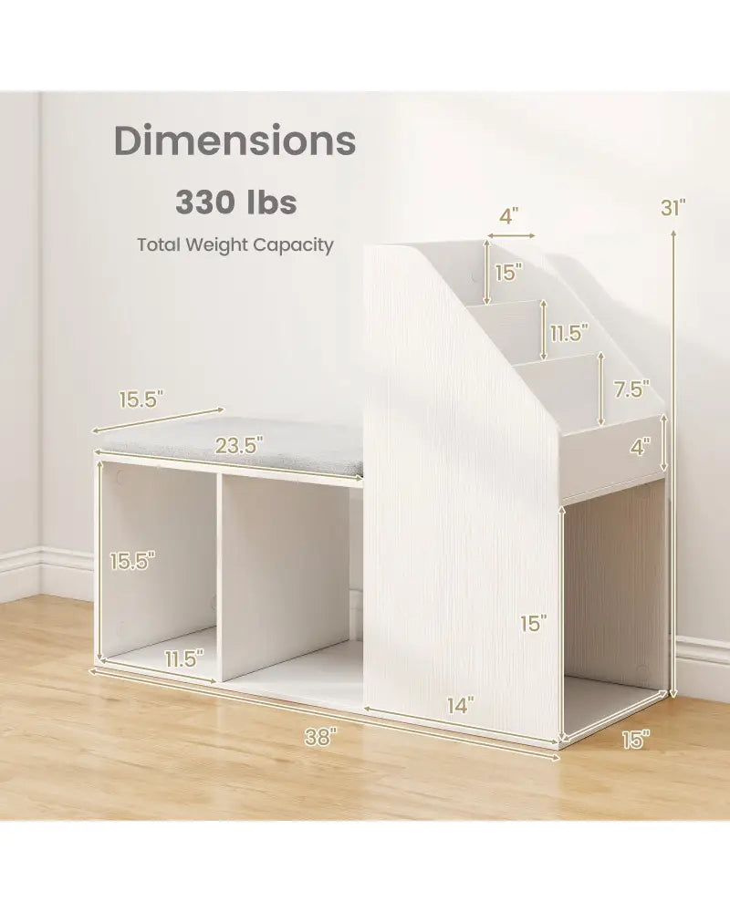 Shoe Storage Bench with Removable Seat Cushion and 6 Storage Compartments-White - White - Shoe Racks & Storage Benches