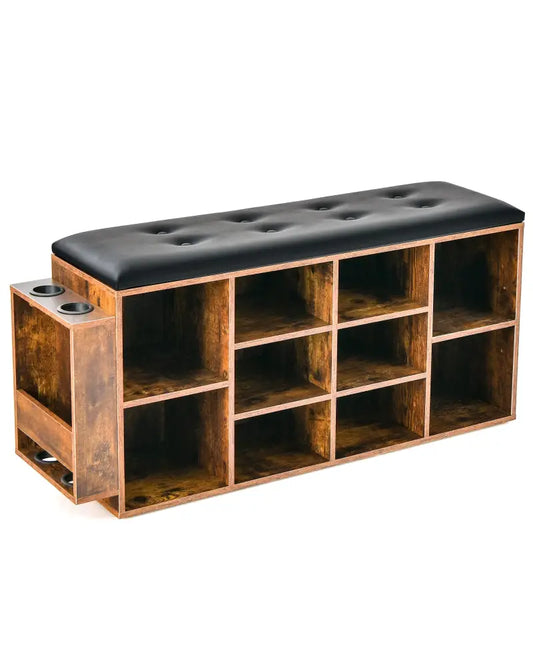 Shoe Storage Bench with Umbrella Stand and Adjustable Shelf-Rustic Brown - Rustic Brown - Shoe Racks & Storage Benches