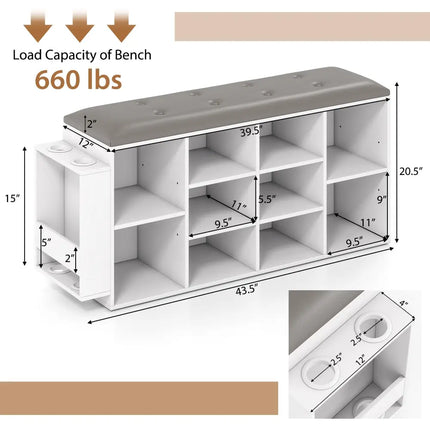 Shoe Storage Bench with Umbrella Stand and Adjustable Shelf-White - White - Shoe Racks & Storage Benches