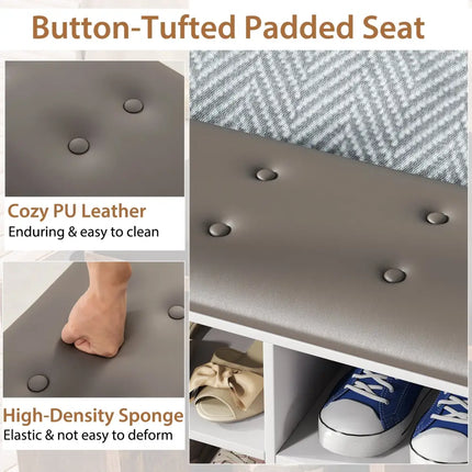 Shoe Storage Bench with Umbrella Stand and Adjustable Shelf-White - White - Shoe Racks & Storage Benches