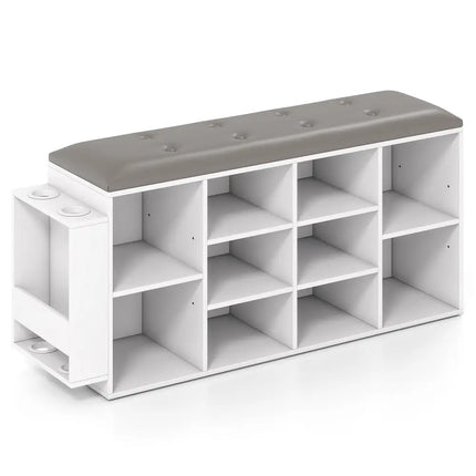 Shoe Storage Bench with Umbrella Stand and Adjustable Shelf-White - White - Shoe Racks & Storage Benches
