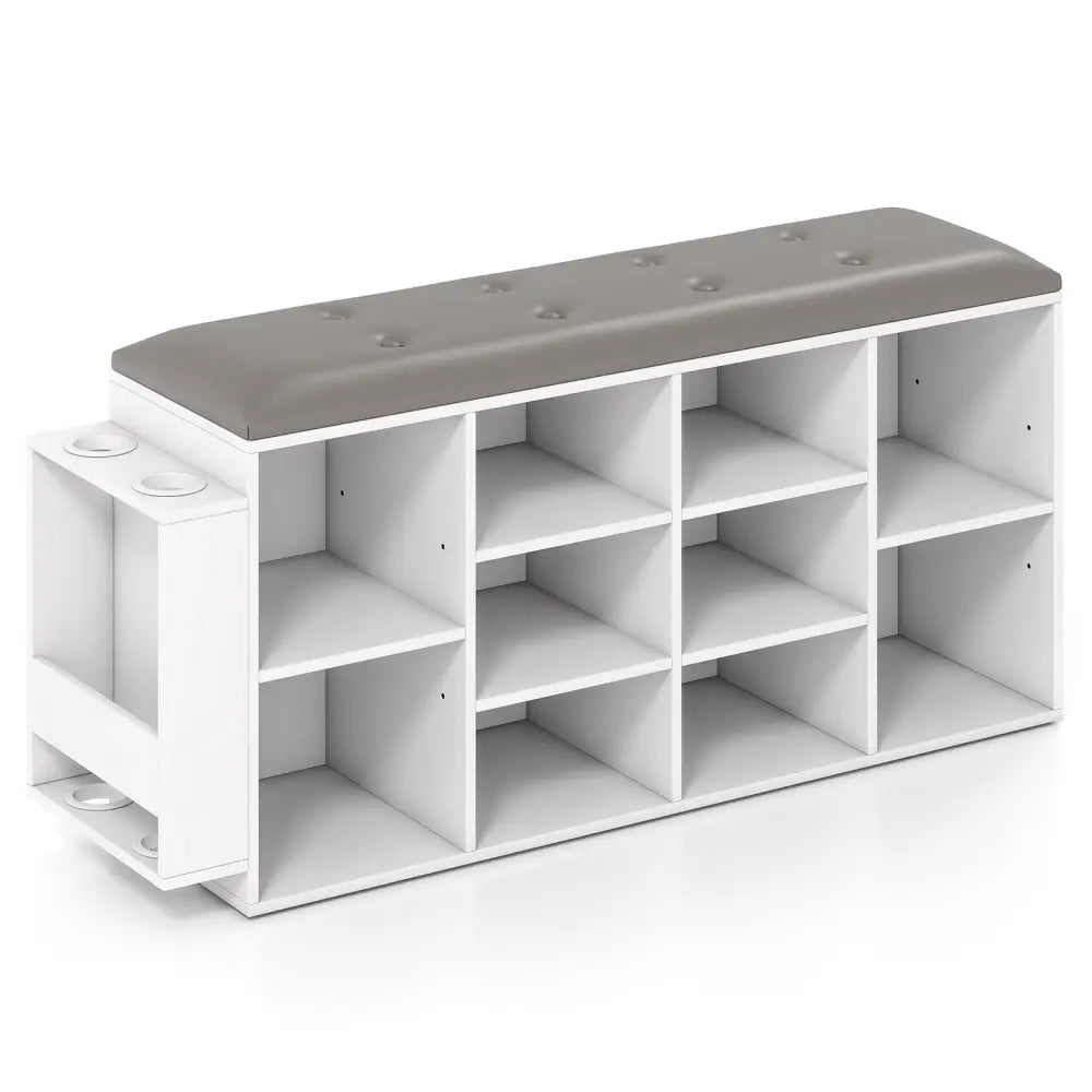 Shoe Storage Bench with Umbrella Stand and Adjustable Shelf-White - White - Shoe Racks & Storage Benches