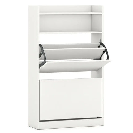 Shoe Storage Cabinet Hidden Shoe Rack with 2 Flip Drawers Adjustable and Removable Shelves-White - White - Shoe Racks &