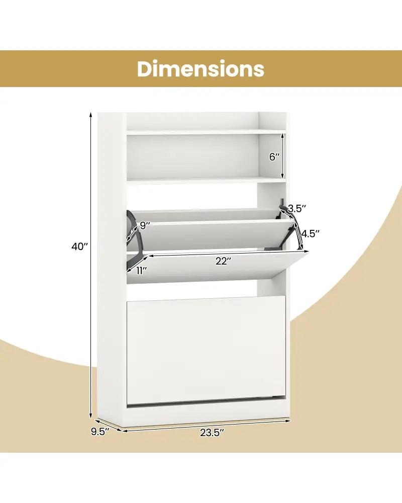 Shoe Storage Cabinet Hidden Shoe Rack with 2 Flip Drawers Adjustable and Removable Shelves-White - White - Shoe Racks &
