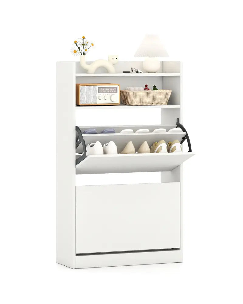 Shoe Storage Cabinet Hidden Shoe Rack with 2 Flip Drawers Adjustable and Removable Shelves-White - White - Shoe Racks &