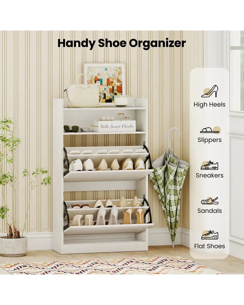 Shoe Storage Cabinet Hidden Shoe Rack with 2 Flip Drawers Adjustable and Removable Shelves-White - White - Shoe Racks &