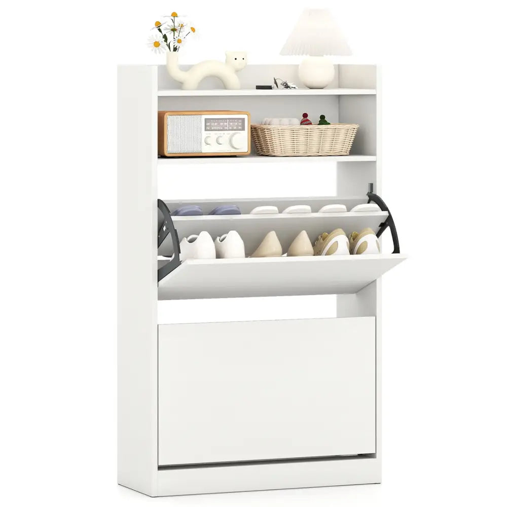 Shoe Storage Cabinet Hidden Shoe Rack with 2 Flip Drawers Adjustable and Removable Shelves-White - White - Shoe Racks &