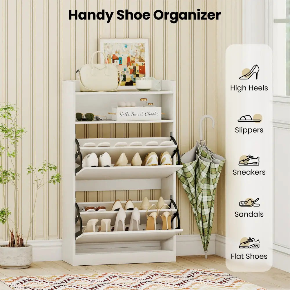 Shoe Storage Cabinet Hidden Shoe Rack with 2 Flip Drawers Adjustable and Removable Shelves-White - White - Shoe Racks &