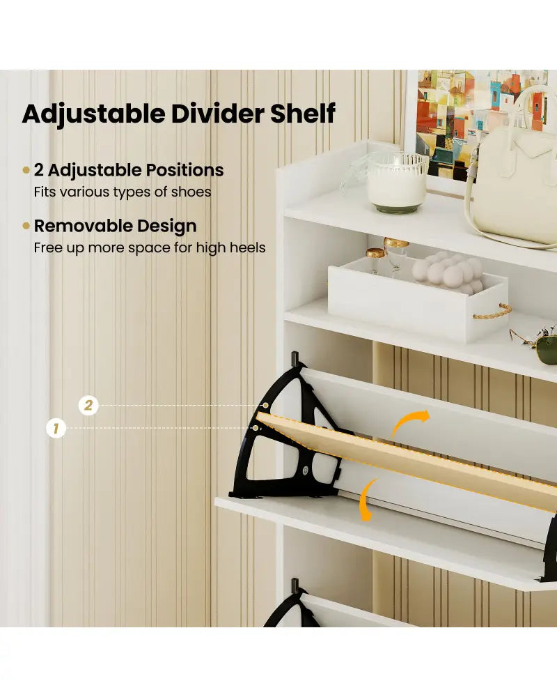 Shoe Storage Cabinet Hidden Shoe Rack with 2 Flip Drawers Adjustable and Removable Shelves-White - White - Shoe Racks &