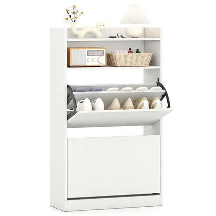 Shoe Storage Cabinet Hidden Shoe Rack with 2 Flip Drawers Adjustable and Removable Shelves-White - White - Shoe Racks &