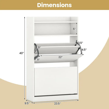 Shoe Storage Cabinet Hidden Shoe Rack with 2 Flip Drawers Adjustable and Removable Shelves-White - White - Shoe Racks &