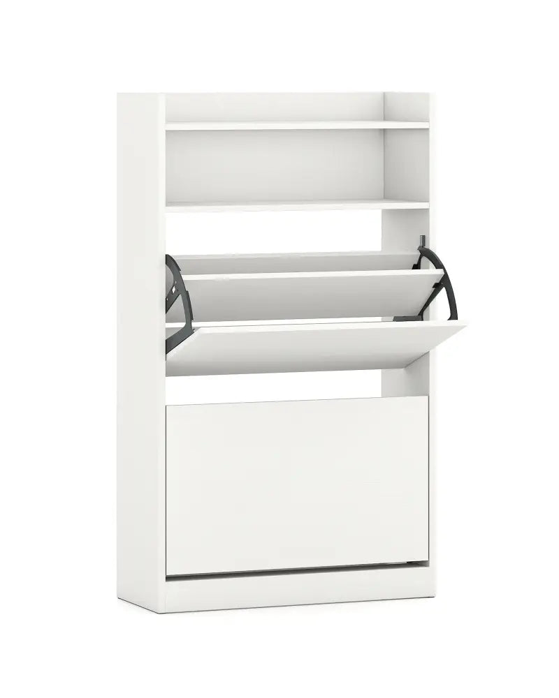 Shoe Storage Cabinet Hidden Shoe Rack with 2 Flip Drawers Adjustable and Removable Shelves-White - White - Shoe Racks &