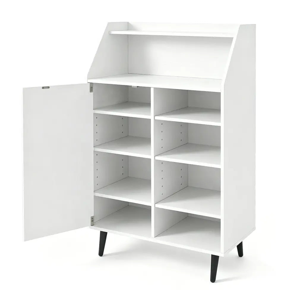 Shoe Storage Cabinet with 2-Tier Open Compartment and 4-Tier Adjustable Shelf-White - White - Shoe Racks & Storage