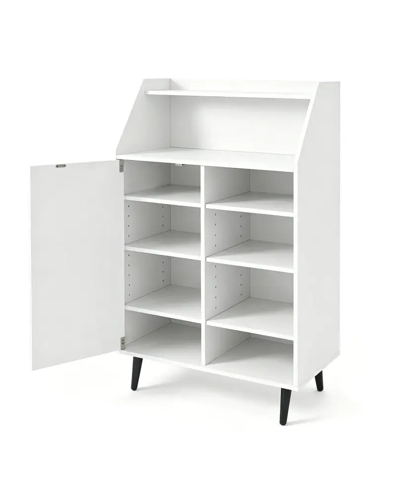 Shoe Storage Cabinet with 2-Tier Open Compartment and 4-Tier Adjustable Shelf-White - White - Shoe Racks & Storage