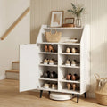 Shoe Storage Cabinet with 2-Tier Open Compartment and 4-Tier Adjustable Shelf-White - White - Shoe Racks & Storage