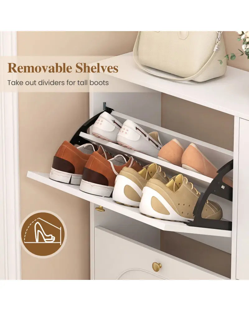 Shoe Storage Cabinet with 4 Flip Drawers and Aluminum Legs-White - White - Shoe Racks & Storage Benches