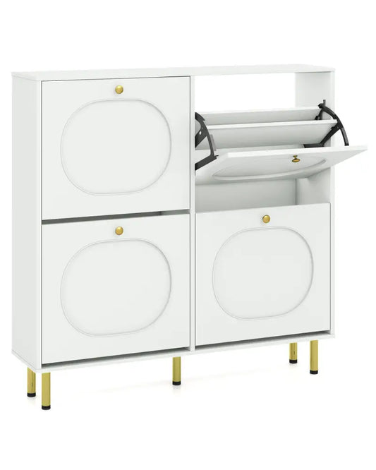 Shoe Storage Cabinet with 4 Flip Drawers and Aluminum Legs-White - White - Shoe Racks & Storage Benches
