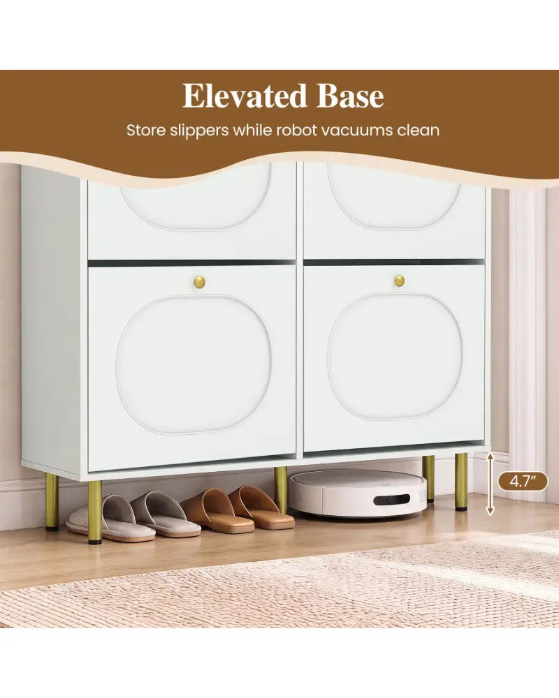 Shoe Storage Cabinet with 4 Flip Drawers and Aluminum Legs-White - White - Shoe Racks & Storage Benches
