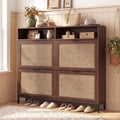 Shoe Storage Cabinet with 4 Flip Drawers Narrow Freestanding Shoe Organizer with Adjustable Shelves-Brown - Natural