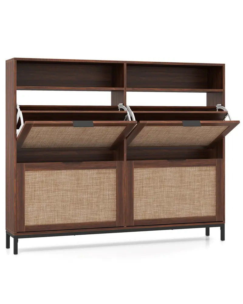 Shoe Storage Cabinet with 4 Flip Drawers Narrow Freestanding Shoe Organizer with Adjustable Shelves-Brown - Natural
