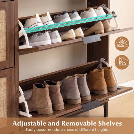 Shoe Storage Cabinet with 4 Flip Drawers Narrow Freestanding Shoe Organizer with Adjustable Shelves-Brown - Natural