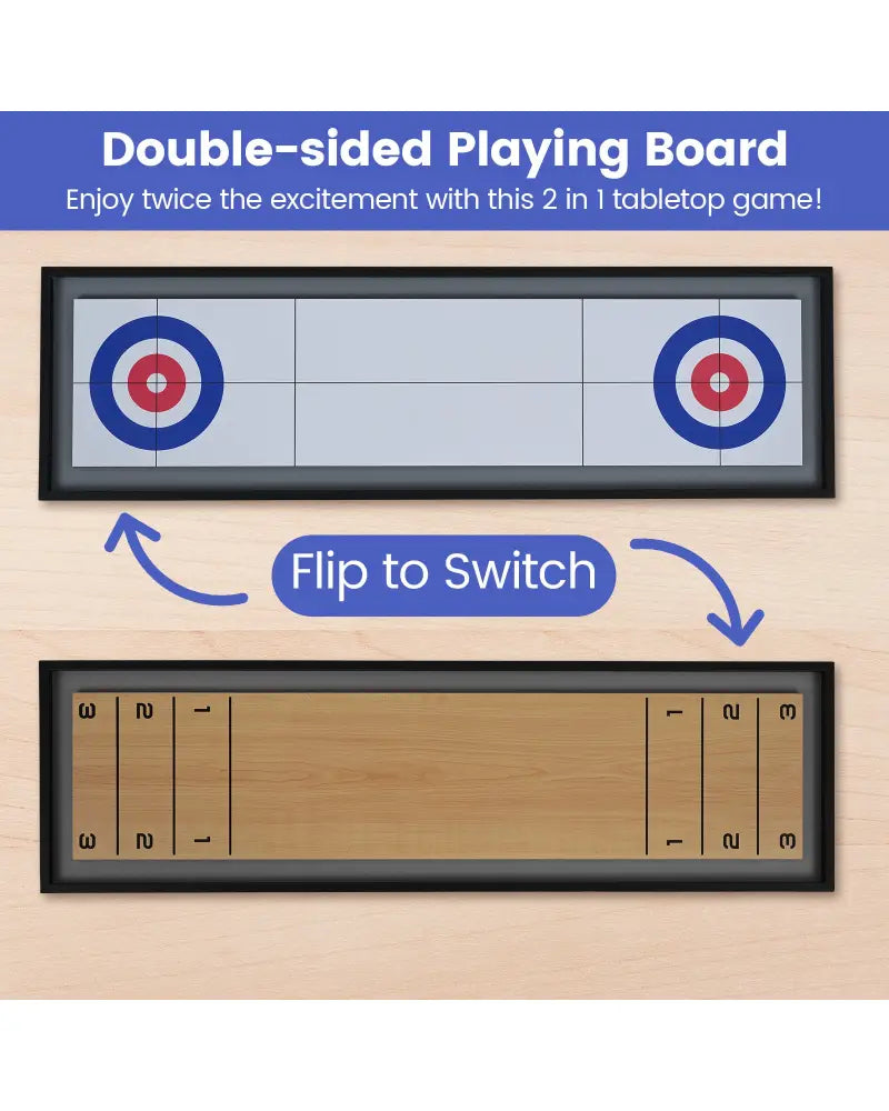 Shuffleboard and Curling 2 in 1 Board Game Portable 2-Sided Tabletop Shuffle Board Game - Game Room