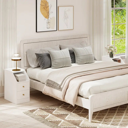 Side End Table with Charging Station Sofa Couch Table with Shelf Drawers-White - White - End & Side Tables