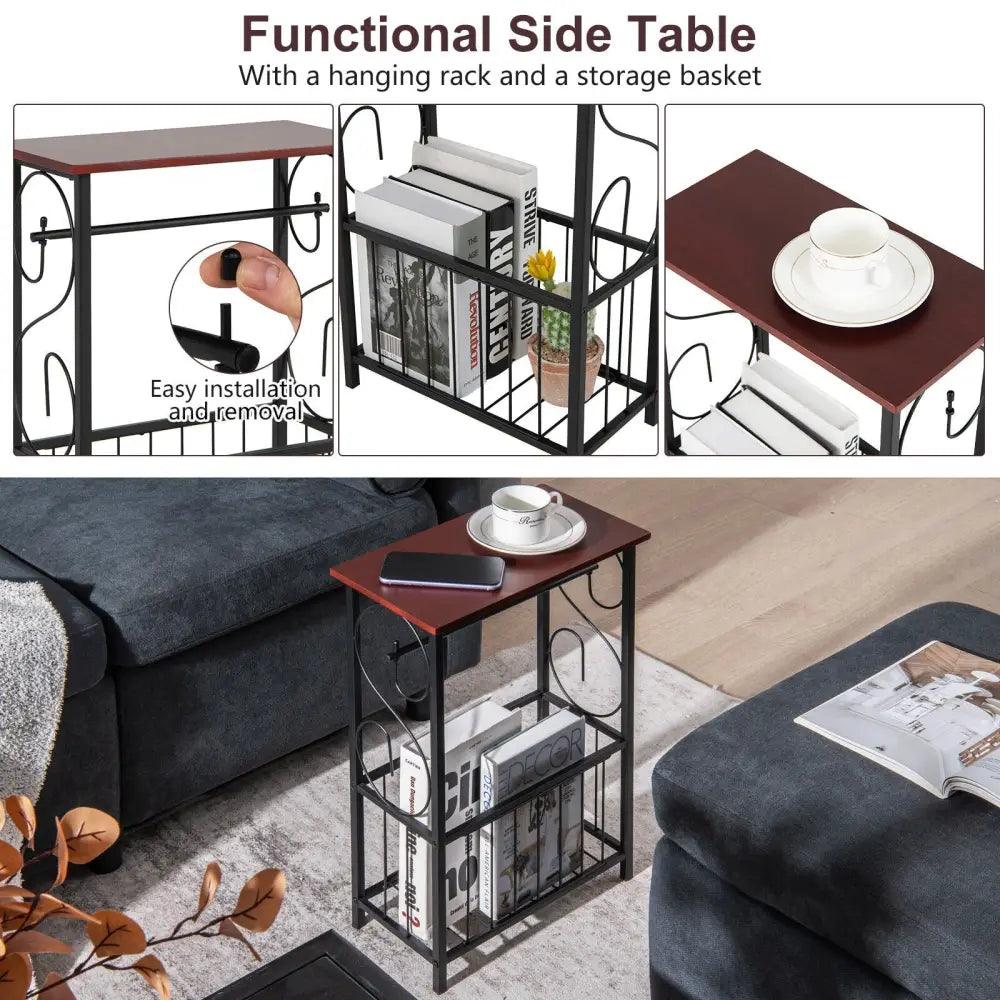 Side Sofa Narrow Table with Removable Paper Holder for Living Room-Brown - Brown - End & Side Tables