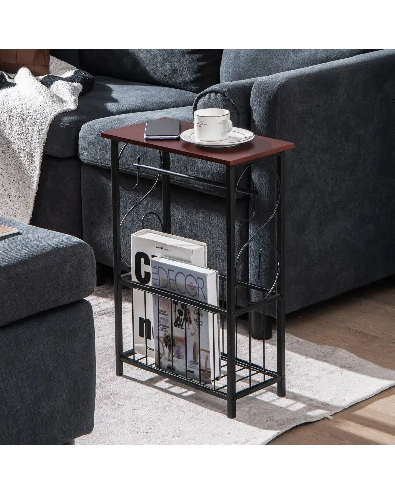Side Sofa Narrow Table with Removable Paper Holder for Living Room-Brown - Brown - End & Side Tables
