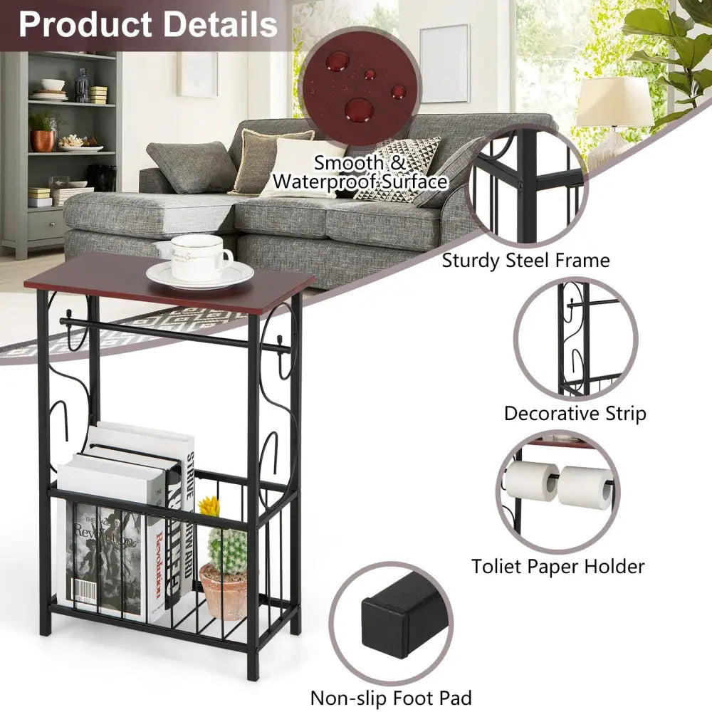Side Sofa Narrow Table with Removable Paper Holder for Living Room-Brown - Brown - End & Side Tables