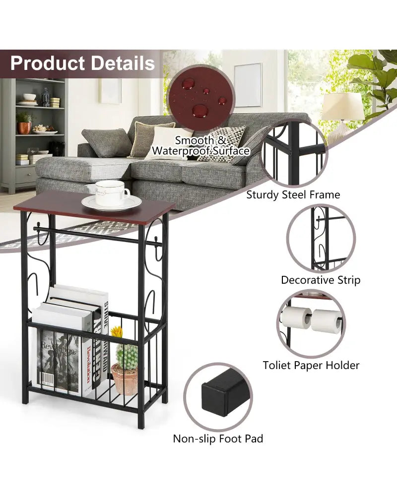 Side Sofa Narrow Table with Removable Paper Holder for Living Room-Brown - Brown - End & Side Tables