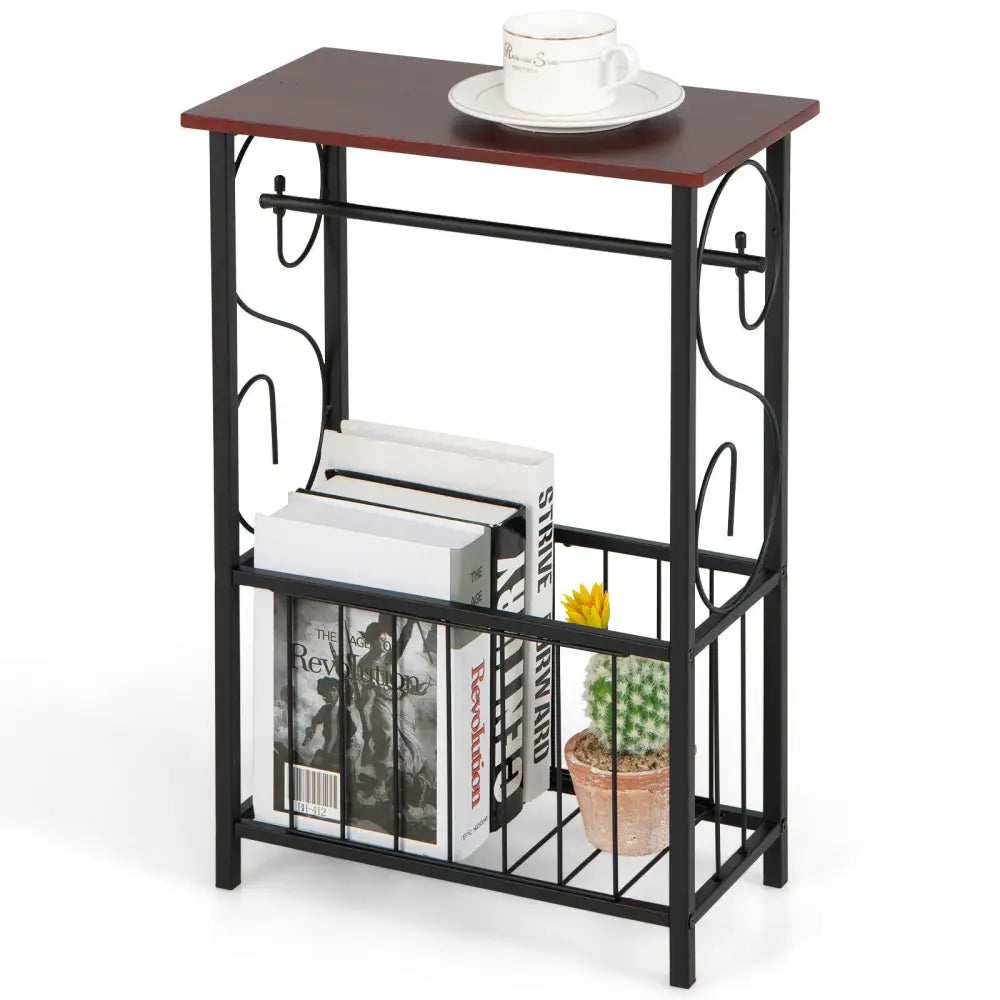 Side Sofa Narrow Table with Removable Paper Holder for Living Room-Brown - Brown - End & Side Tables