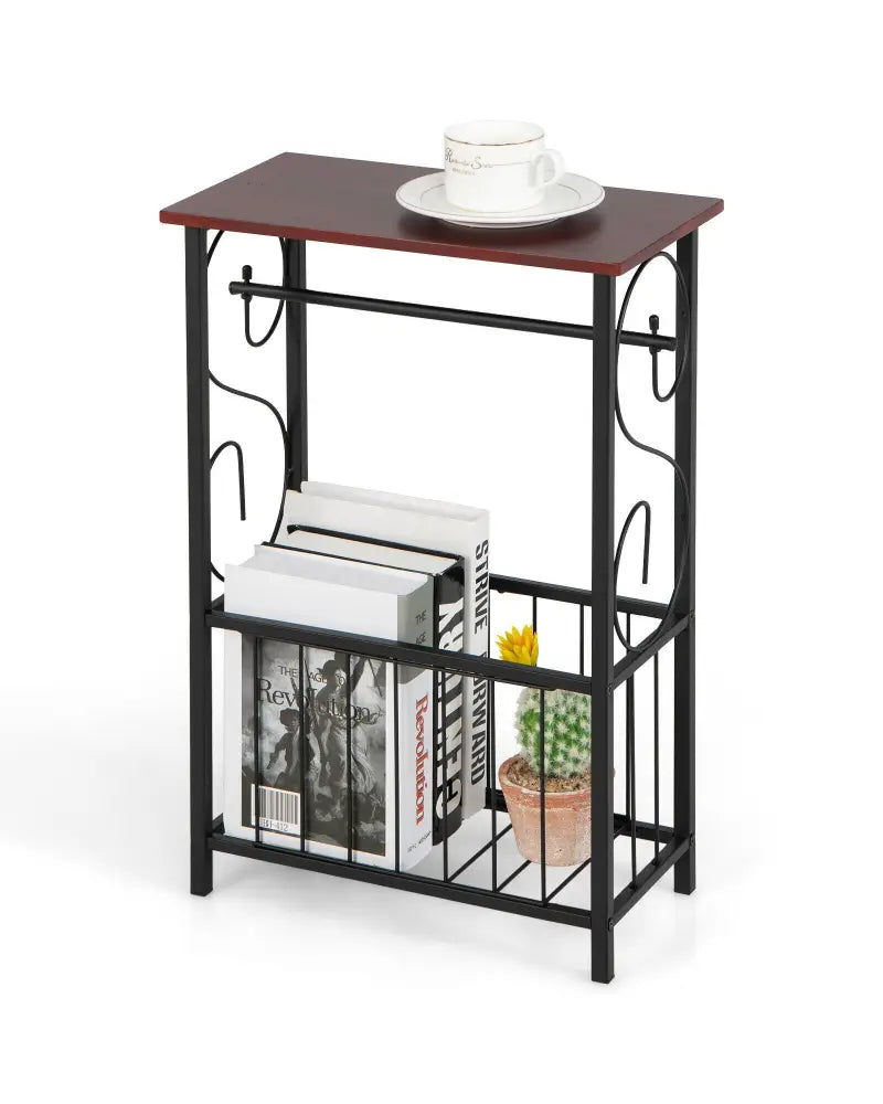 Side Sofa Narrow Table with Removable Paper Holder for Living Room-Brown - Brown - End & Side Tables