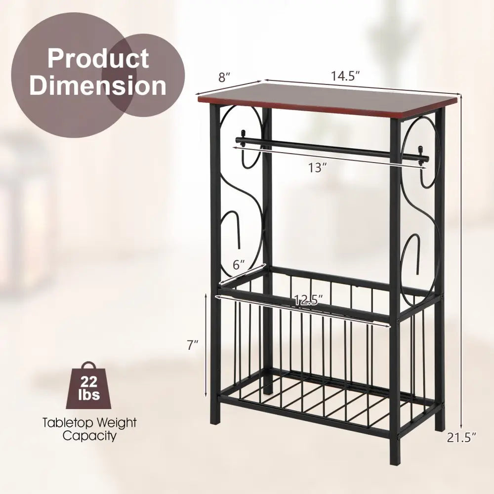 Side Sofa Narrow Table with Removable Paper Holder for Living Room-Brown - Brown - End & Side Tables