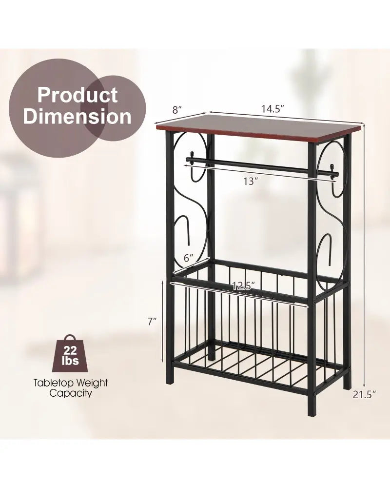 Side Sofa Narrow Table with Removable Paper Holder for Living Room-Brown - Brown - End & Side Tables