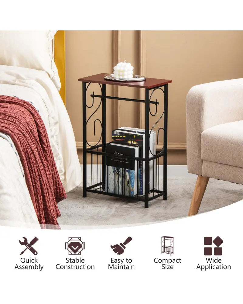 Side Sofa Narrow Table with Removable Paper Holder for Living Room-Brown - Brown - End & Side Tables