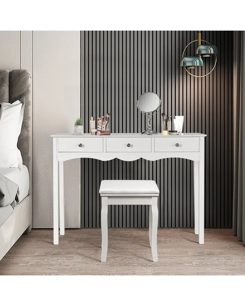 Side Sofa Table with Storage 3-Drawers-White - White - Console Tables